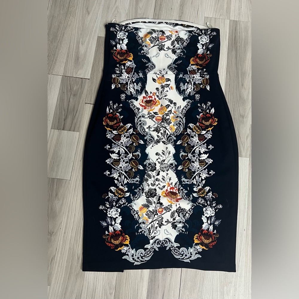 Floral Strapless Mini Dress-Size:14 - Picture 4 of 5